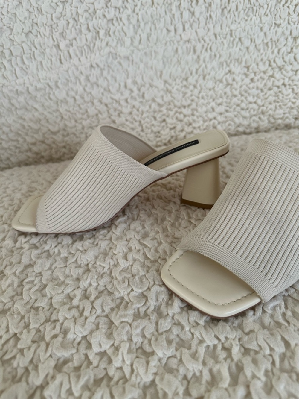 French Connection Cream Knit Block Heel Mules - Picture 5 of 5